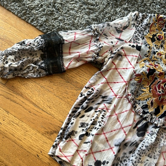 Anthropologie Mathilda Balloon Sleeve Mixed Print Blouse Size XSmall Floral Boho - Picture 5 of 11